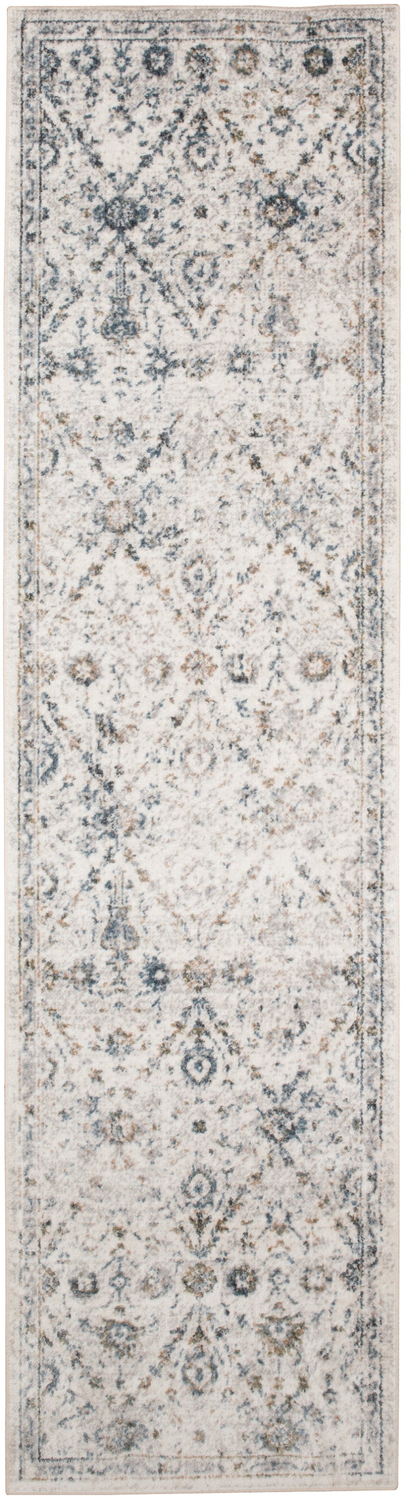 Nourison Astra Machine Washable 2'2" x 8' Ivory Blue Vintage Indoor Rug