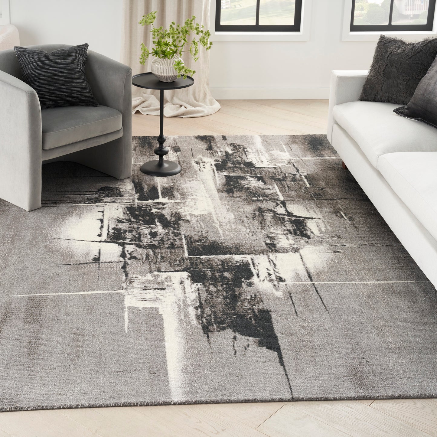 Nourison Twilight 7'9" x 9'9" Grey/Ivory/Black Modern Indoor Rug