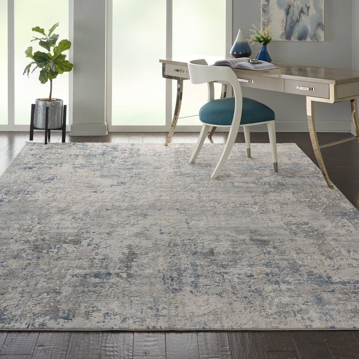 Nourison Rustic Textures 9'3" x 12'9" Ivory/Grey/Blue Modern Indoor Rug