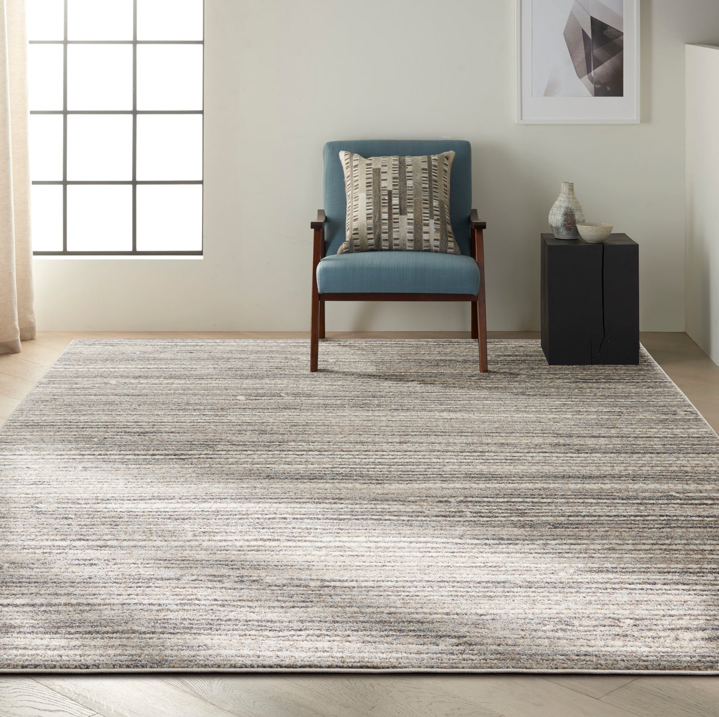 Calvin Klein Etched 5' x 7' Ivory Grey Contemporary Indoor Rug