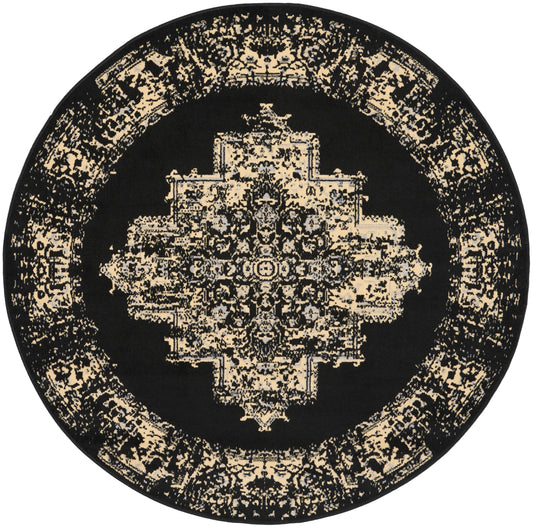 Nourison Grafix 5'3" x Round Black Vintage Indoor Rug