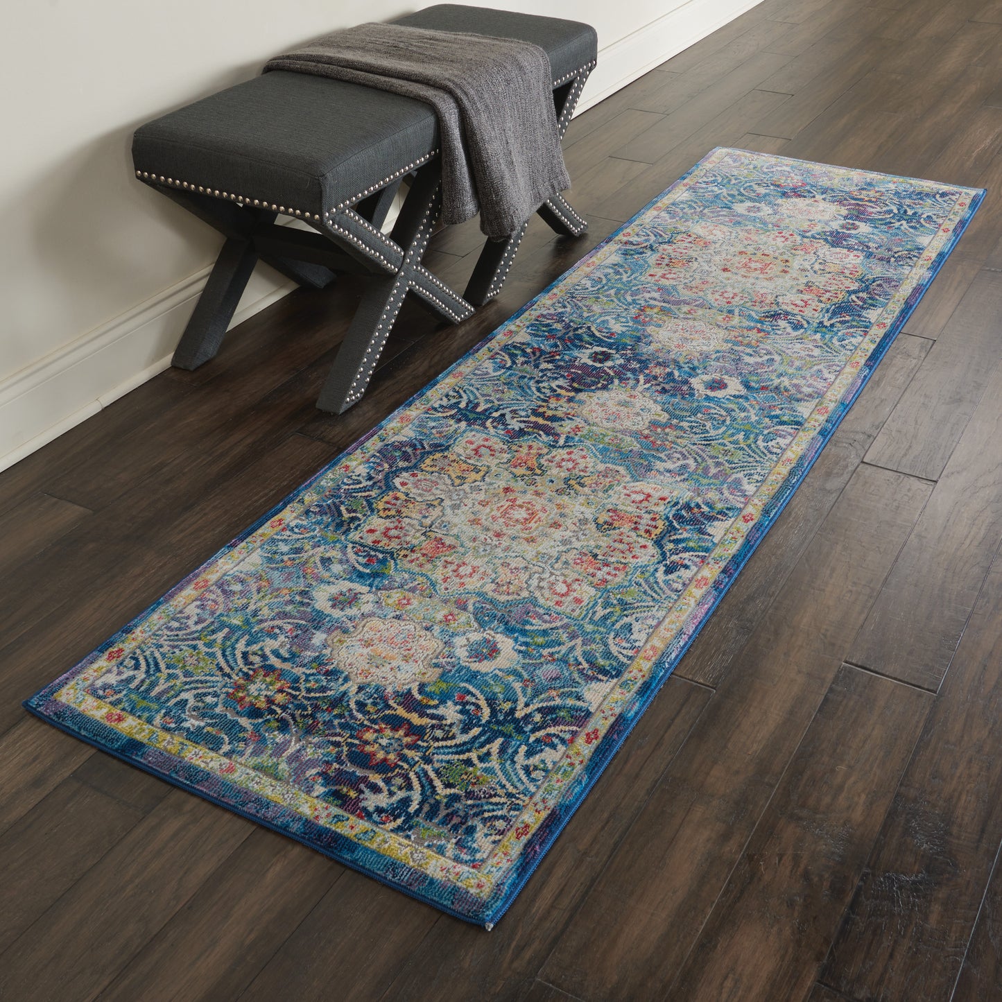 Nourison Ankara Global 2'4" x 8' Blue Vintage Indoor Rug