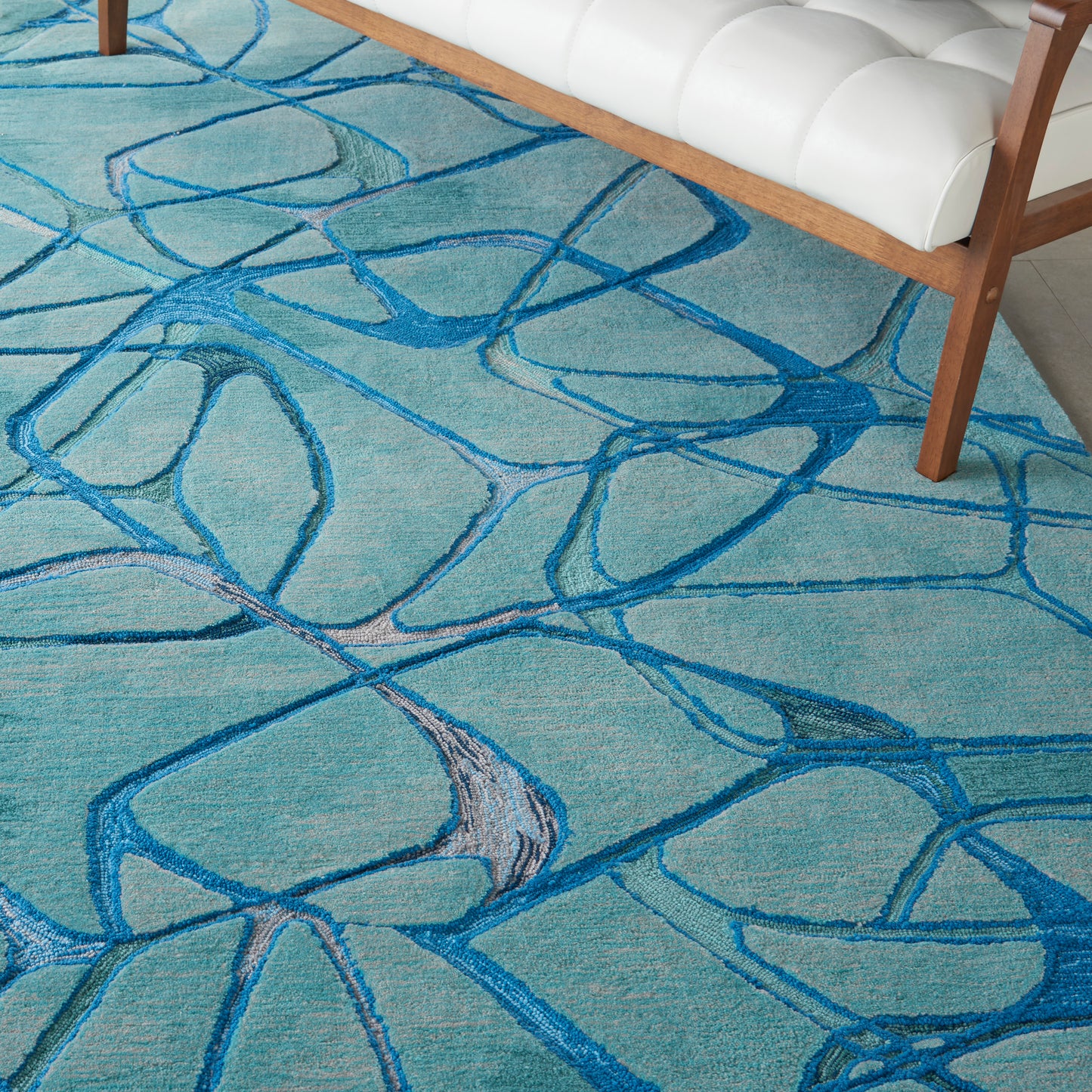 Nourison Symmetry 7'9" x 9'9" Aqua Blue Modern Indoor Rug