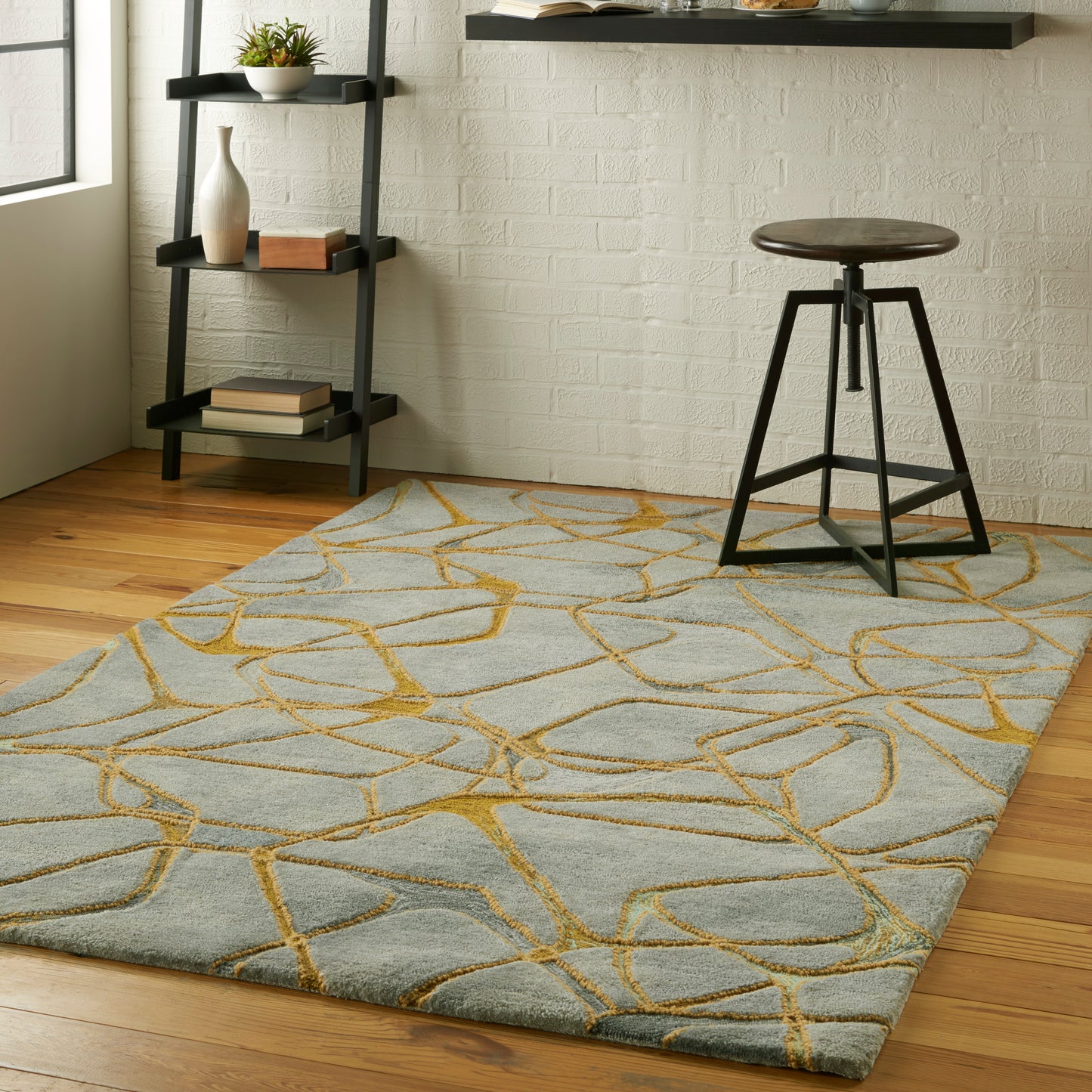 Nourison Symmetry 5'3" x 7'9" Grey Yellow Modern Indoor Rug