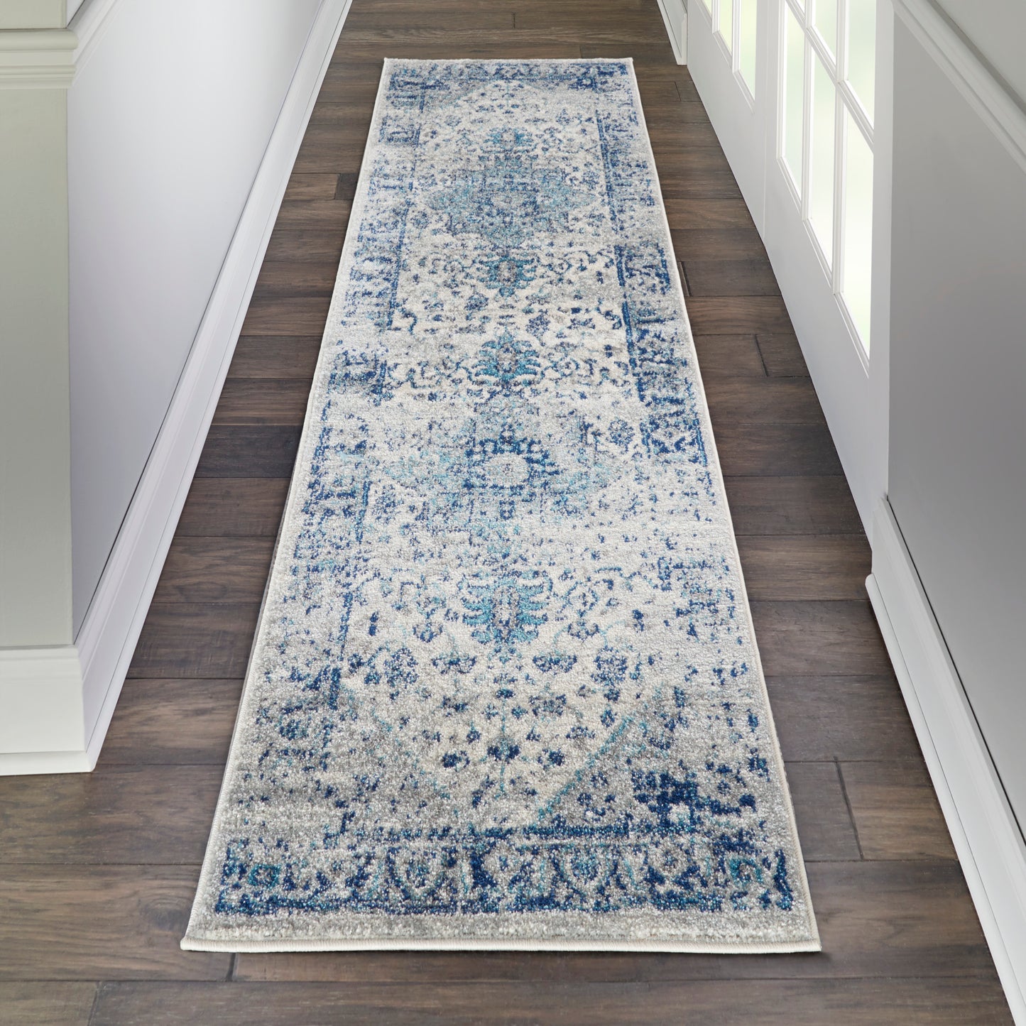 Nourison Tranquil 2'3" x 7'3" Ivory/Light Blue Vintage Indoor Rug