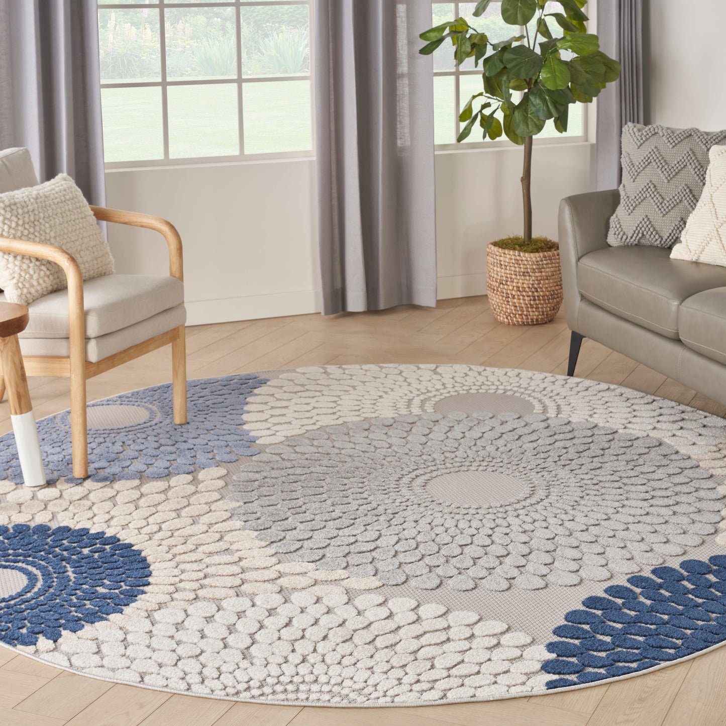 Nourison Aloha 7'10" x Round Blue Grey Modern Rug