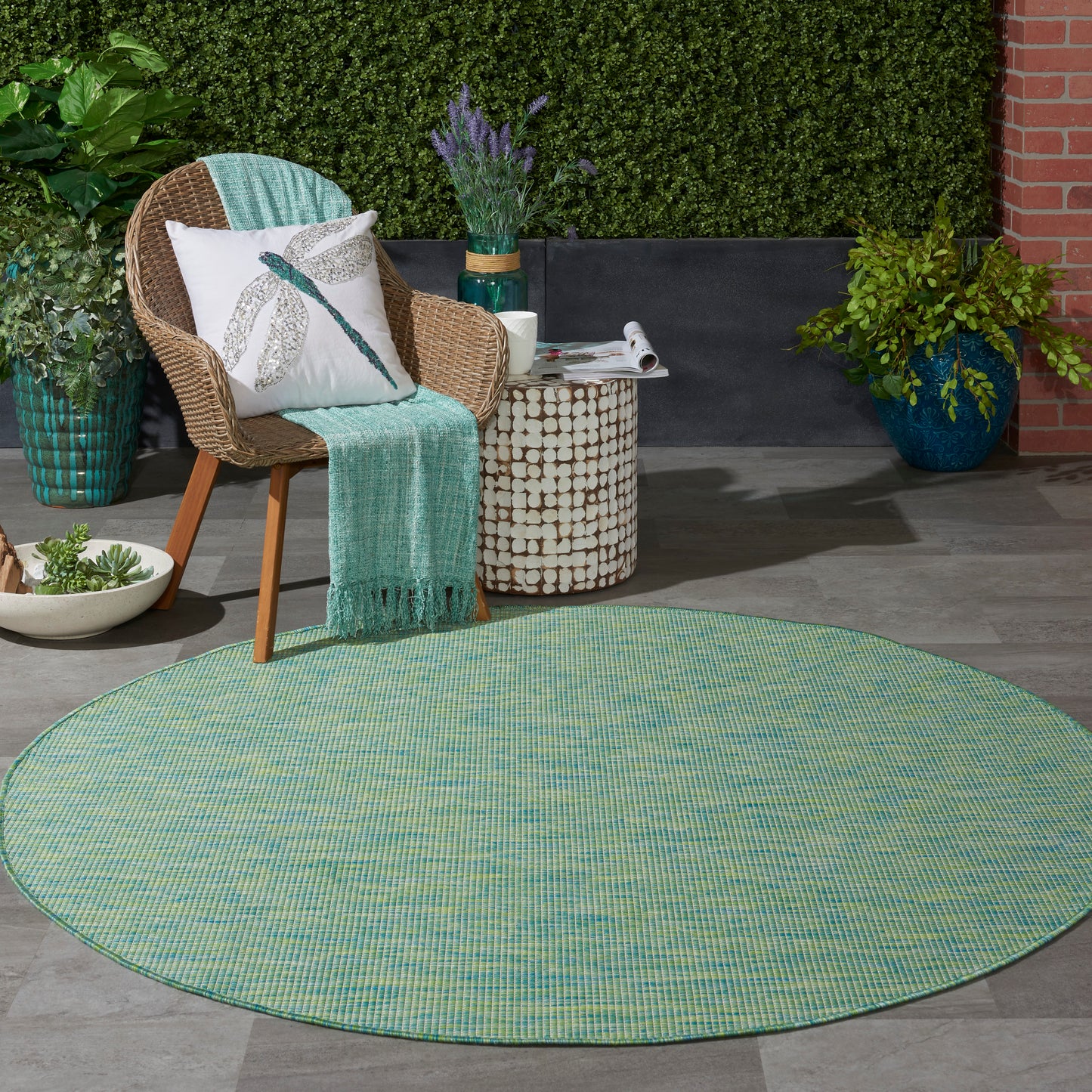 Nourison Positano 6' x Round Blue Green Modern Rug