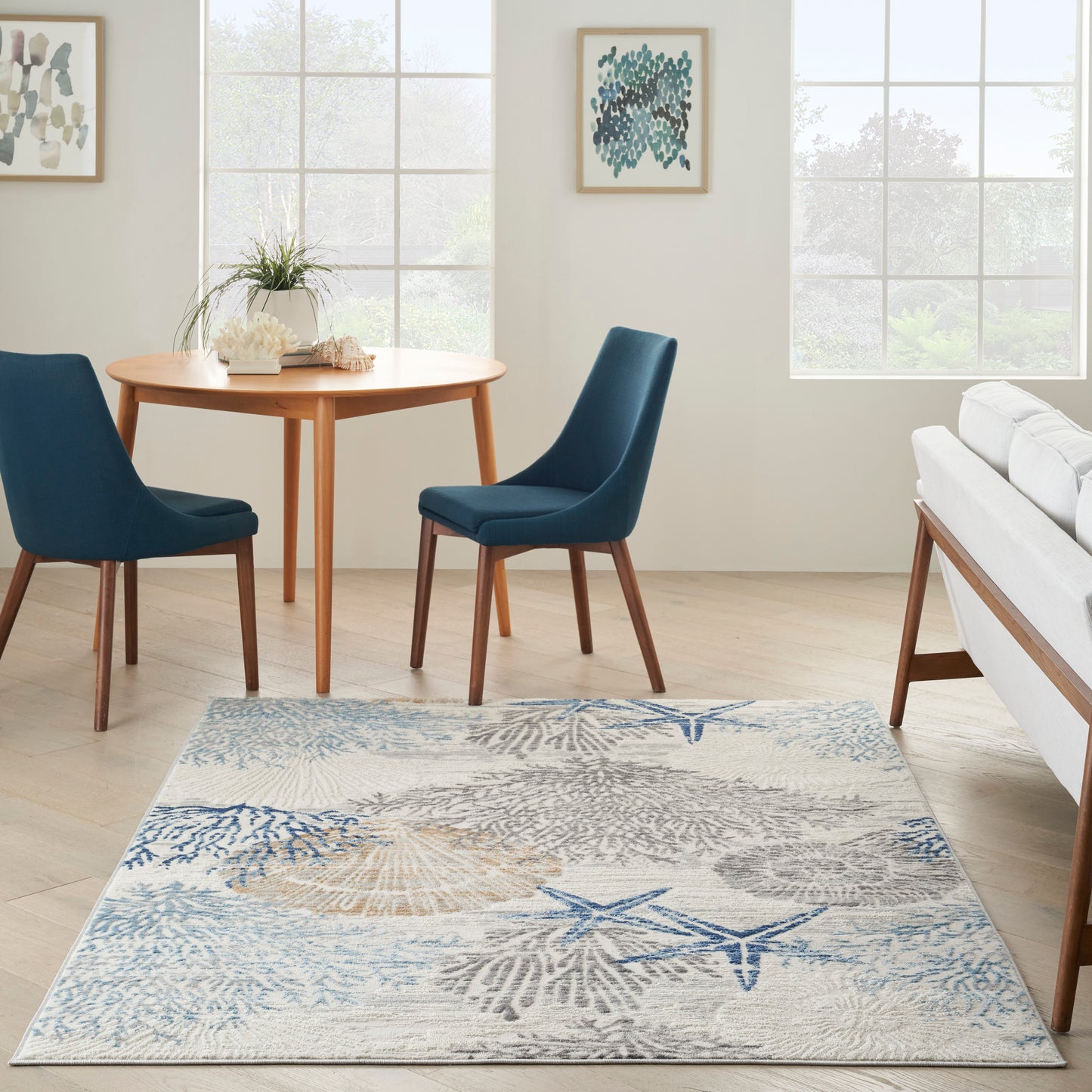 Nourison Seaside 5'3" x 7'3" Ivory Grey Blue Coastal, Nautical & Beach Indoor Rug