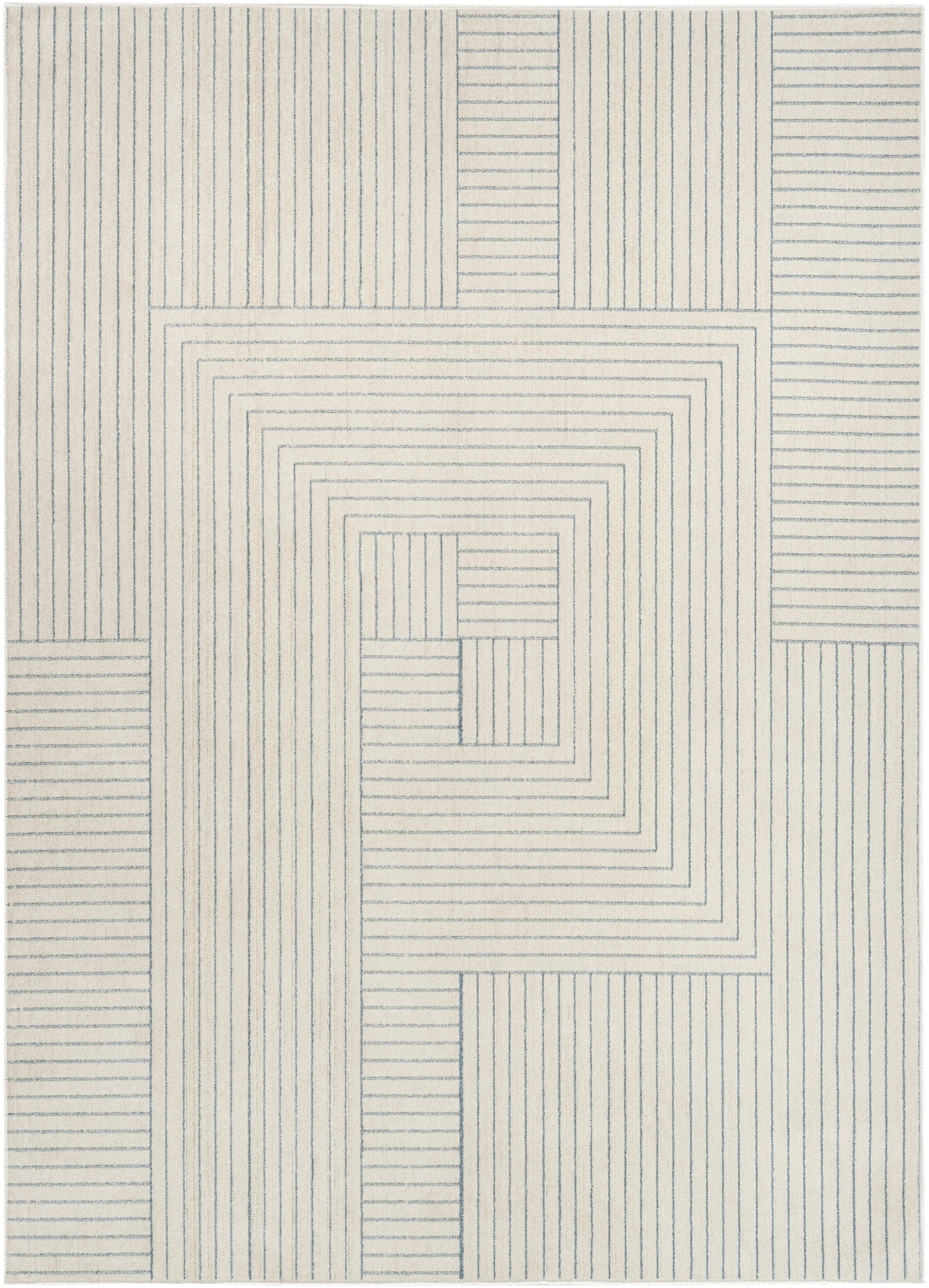 Nourison Washable Decor 6'7" x 9' Cream Blue Modern Indoor Rug