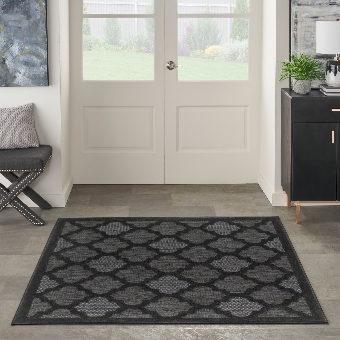 Nourison Easy Care 5' x Square Charcoal Black Modern Rug