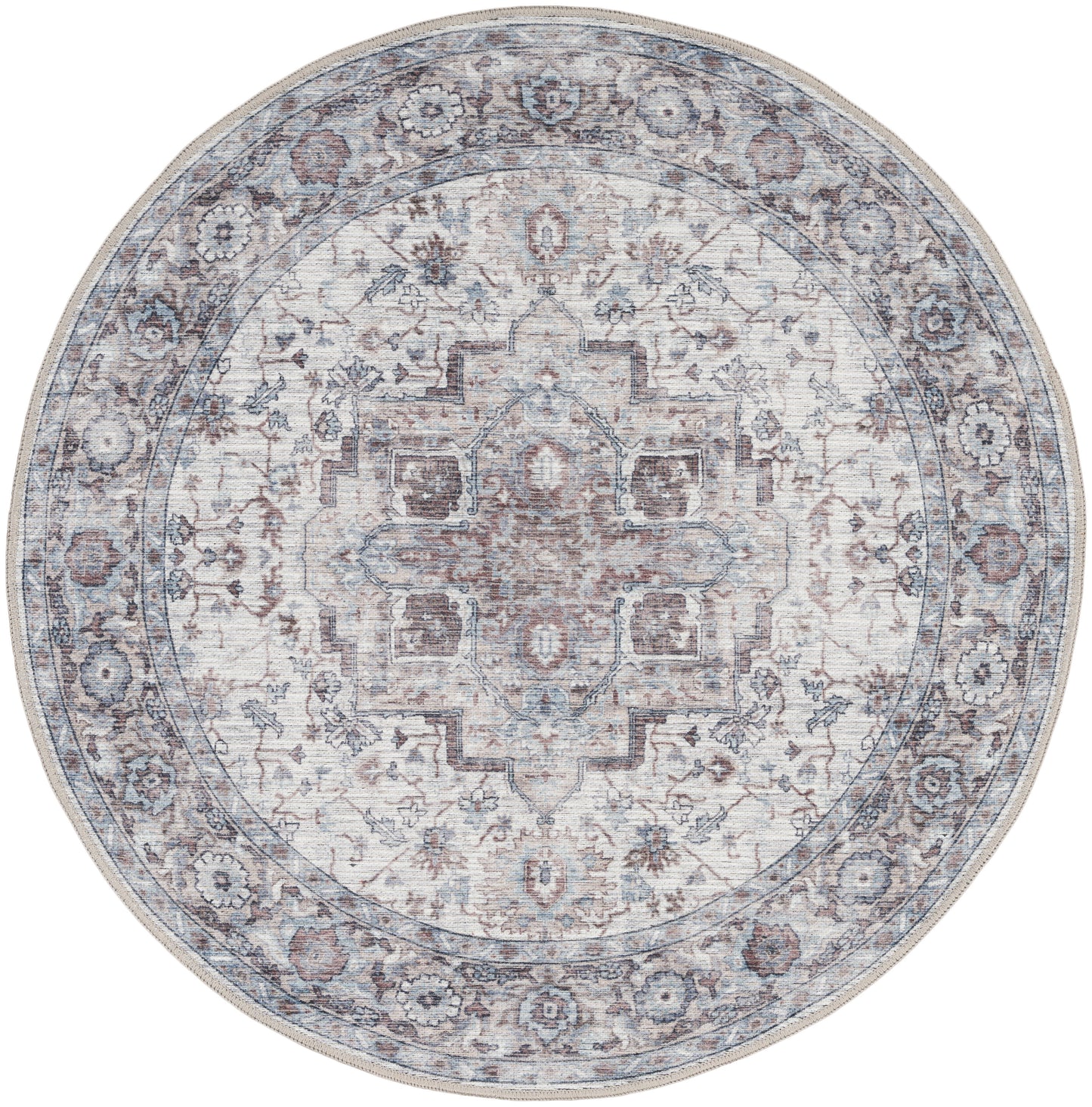 Nicole Curtis Machine Washable Series 1 4' x Round Ivory Beige Vintage Indoor Rug