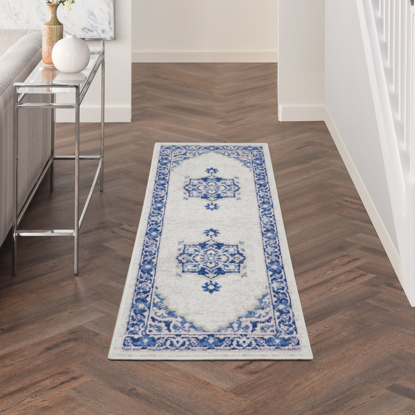 Nourison Whimsicle 2' x 8' Ivory Blue Farmhouse Indoor Rug