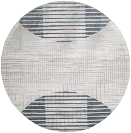 Nourison Astra Machine Washable 7'10" x Round Ivory Blue Mid-Century Modern Indoor Rug