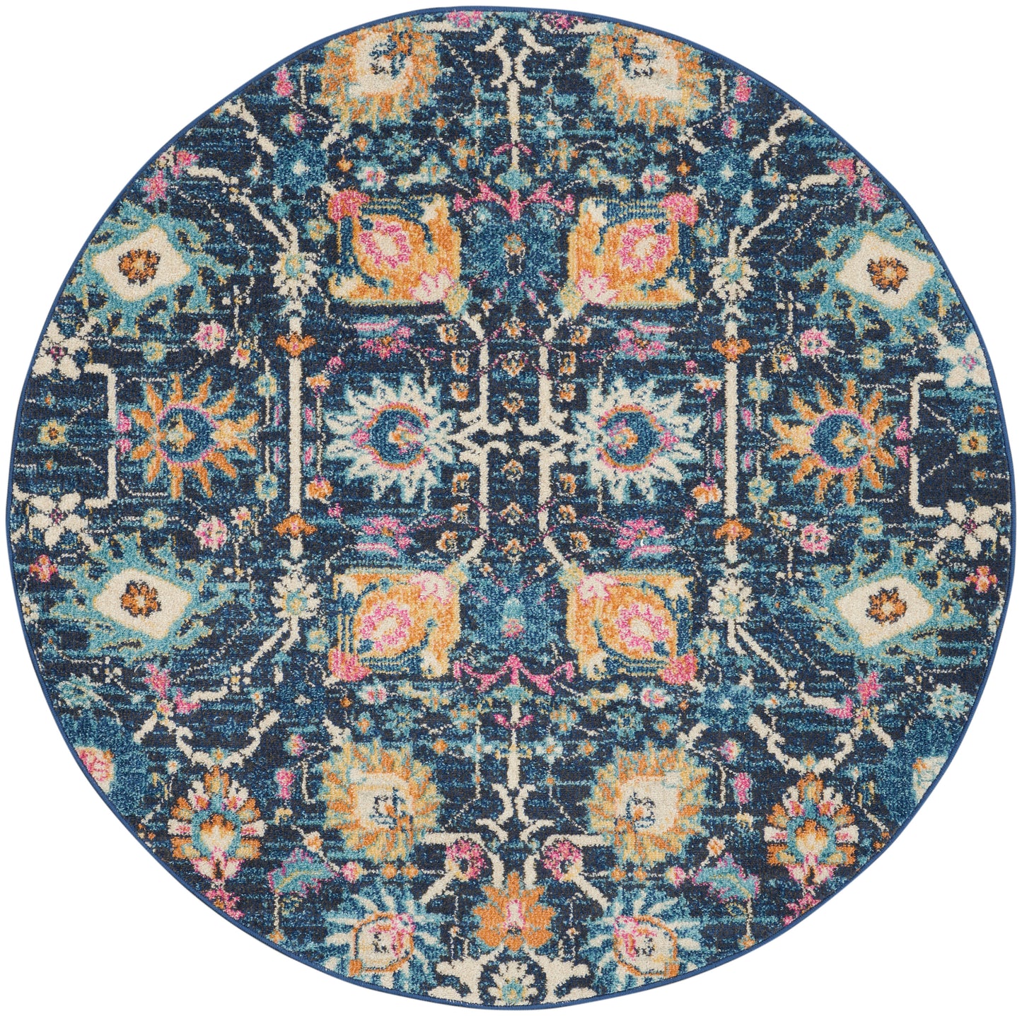 Nourison Passion 4' x Round Navy Bohemian Indoor Rug