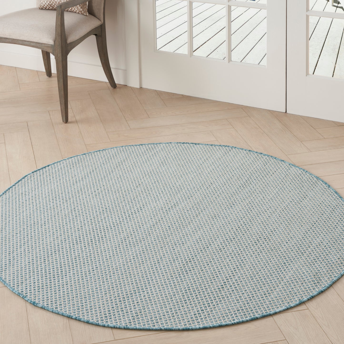 Nourison Courtyard 4' x Round Ivory Aqua Modern Rug