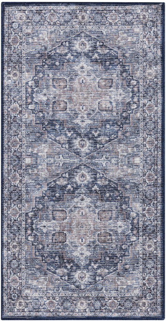 Nicole Curtis Machine Washable Series 1 3' x 5' Ivory Navy Vintage Indoor Rug