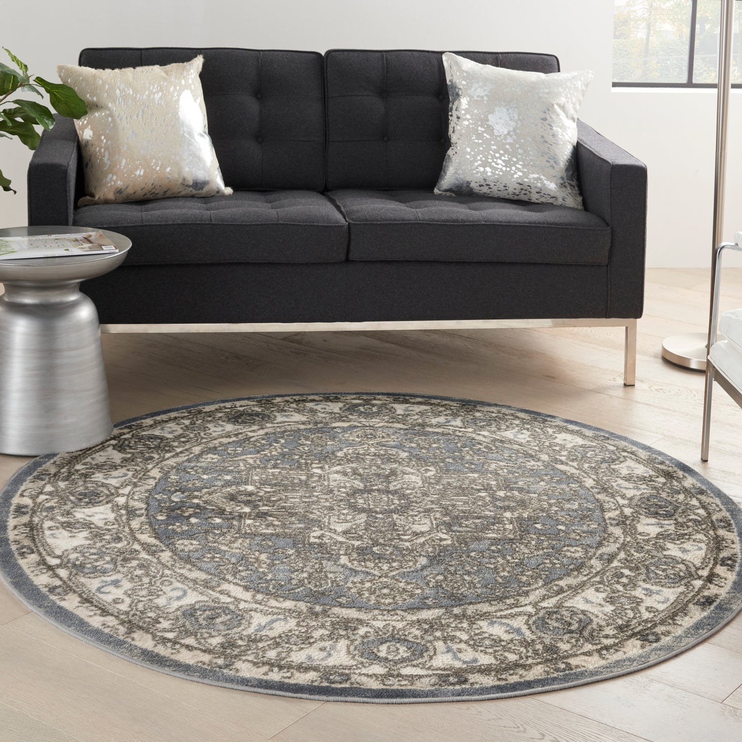 Nourison Quarry 8' x Round Blue Vintage Indoor Rug