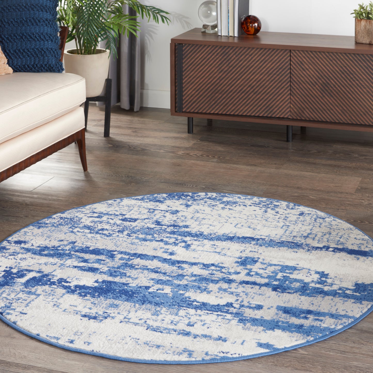 Nourison Whimsicle 5' x Round Ivory Navy Modern Indoor Rug