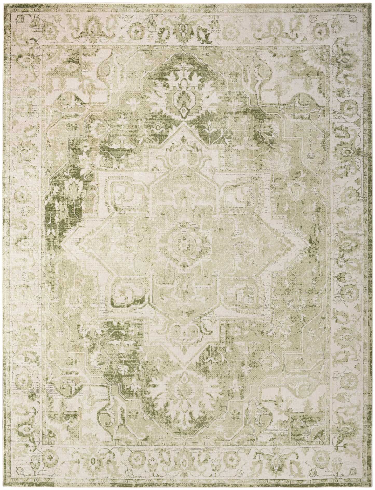 Nourison Astra Machine Washable 9' x 12' Ivory Green Vintage Indoor Rug