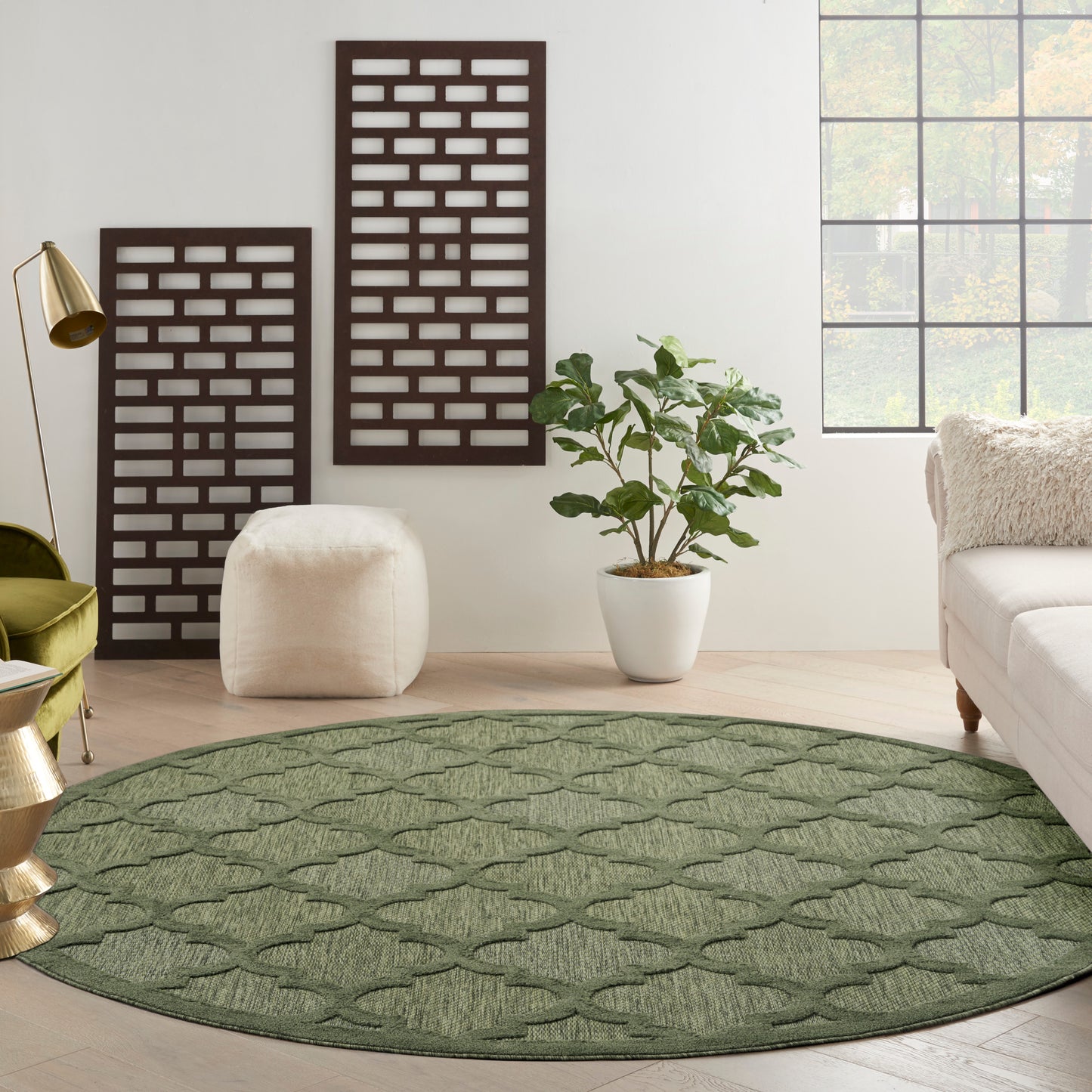 Nourison Easy Care 8' x Round Green Modern Rug