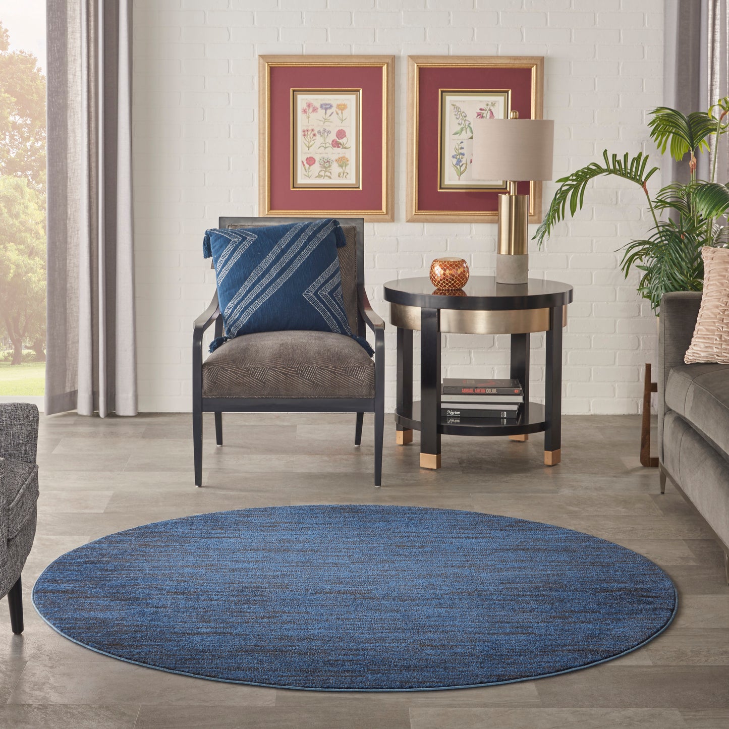 Nourison Nourison Essentials 6' x Round Midnight Blue Outdoor Rug