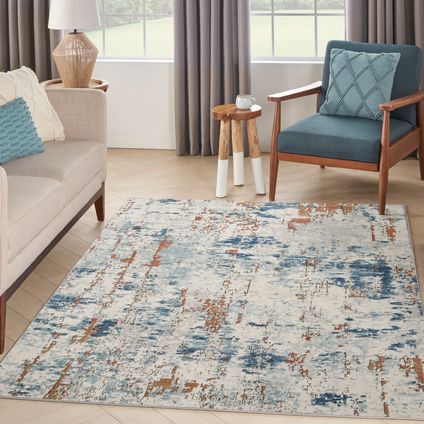 Nourison Quarry 3'9" x 5'9" Beige Blue Rust Modern Indoor Rug