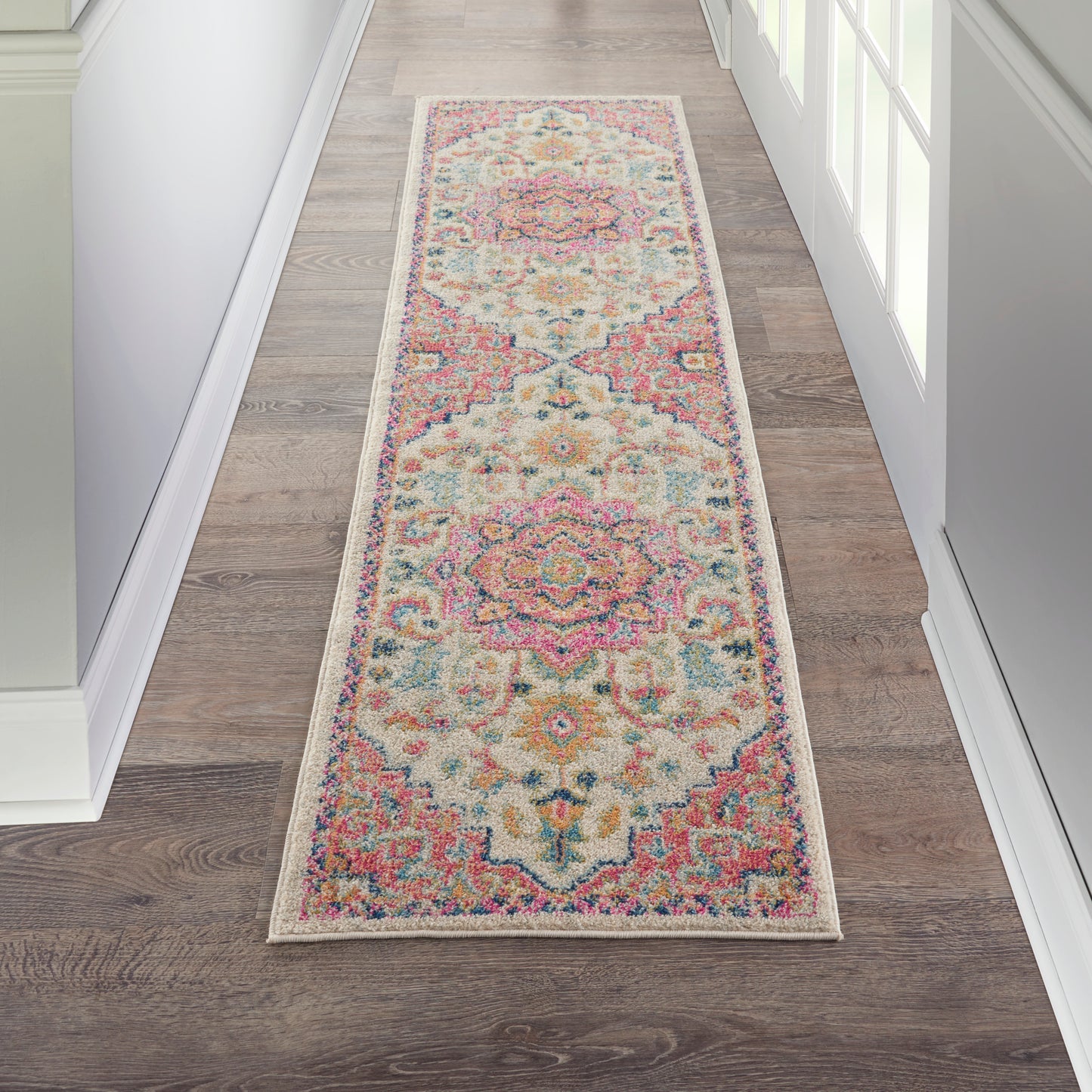 Nourison Passion 1'10" x 6' Ivory Pink Bohemian Indoor Rug