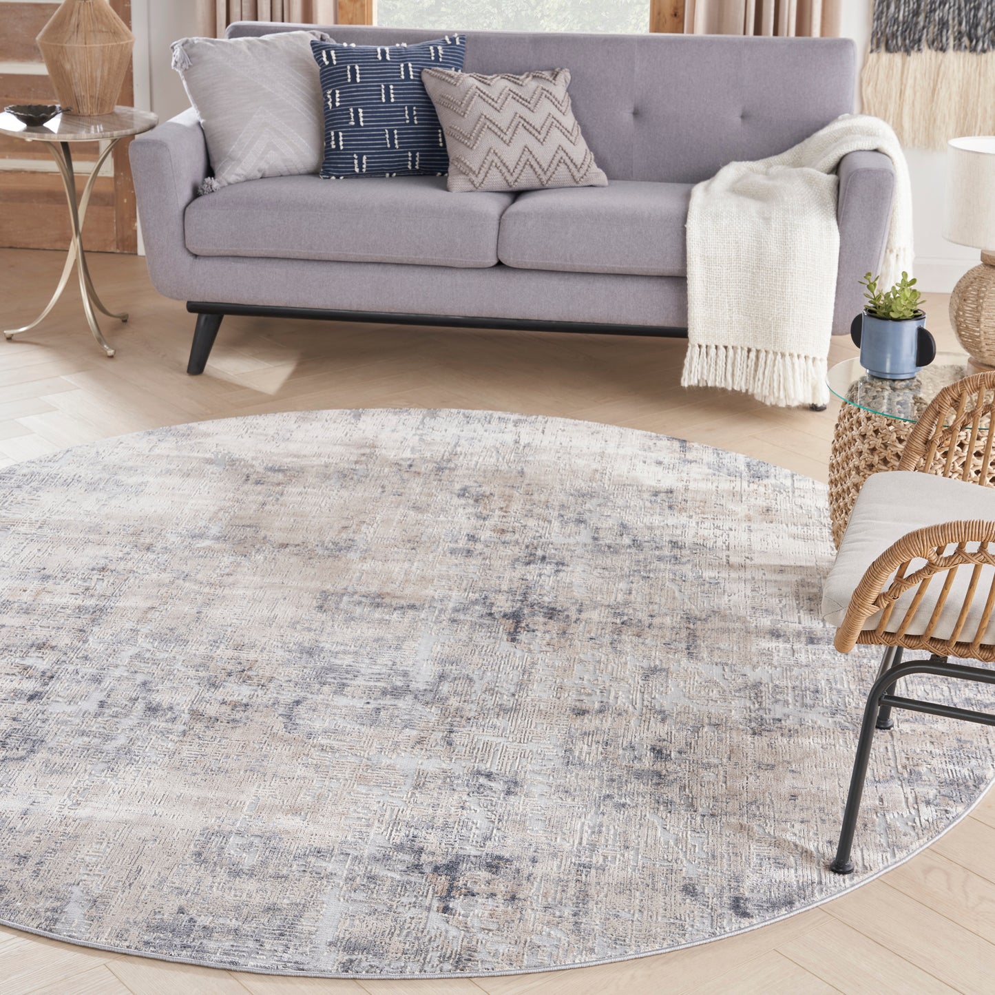 Nourison Rustic Textures 5'3" x Round Grey Beige Modern Indoor Rug