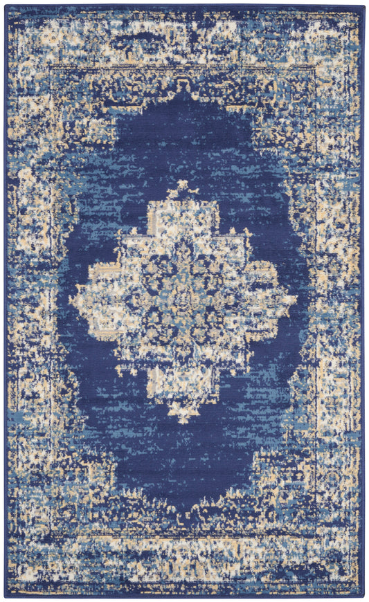 Nourison Grafix 3' x 5' Navy Blue Vintage Indoor Rug