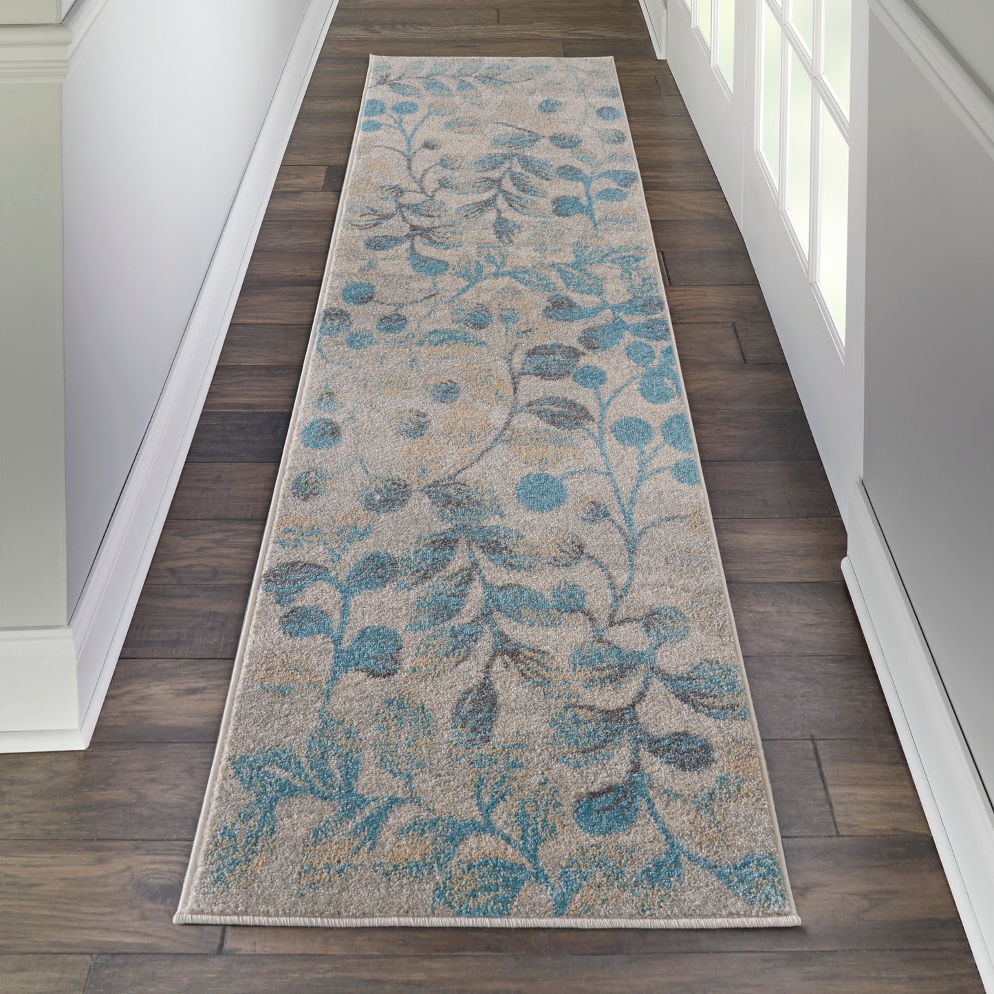 Nourison Tranquil 2'3" x 7'3" Ivory/Turquoise Farmhouse Indoor Rug