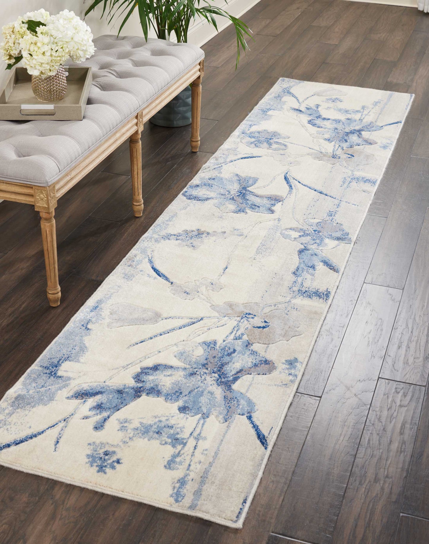 Nourison Somerset 2'3" x 10' Ivory/Blue Farmhouse Indoor Rug