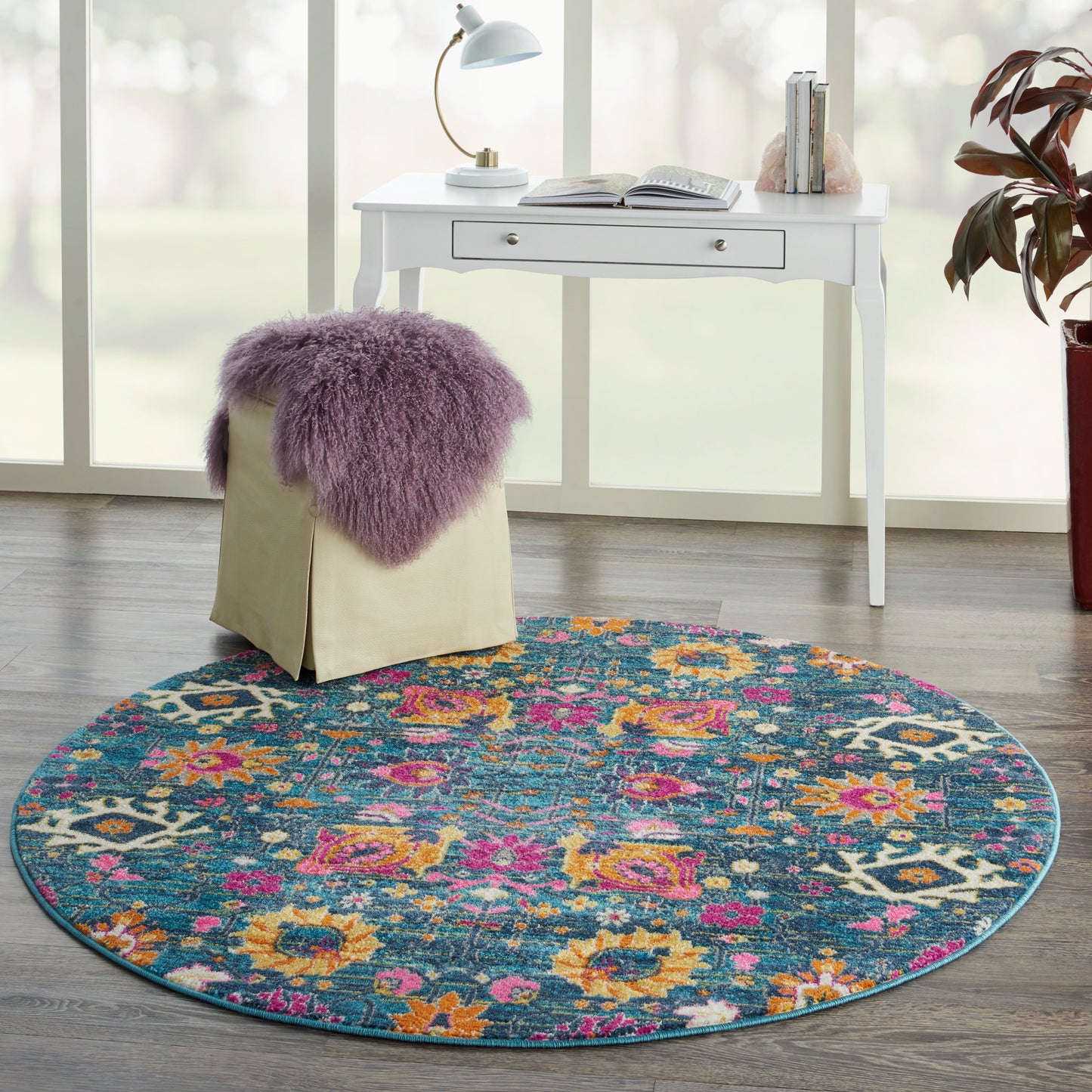 Nourison Passion 5' x Round Denim Bohemian Indoor Rug