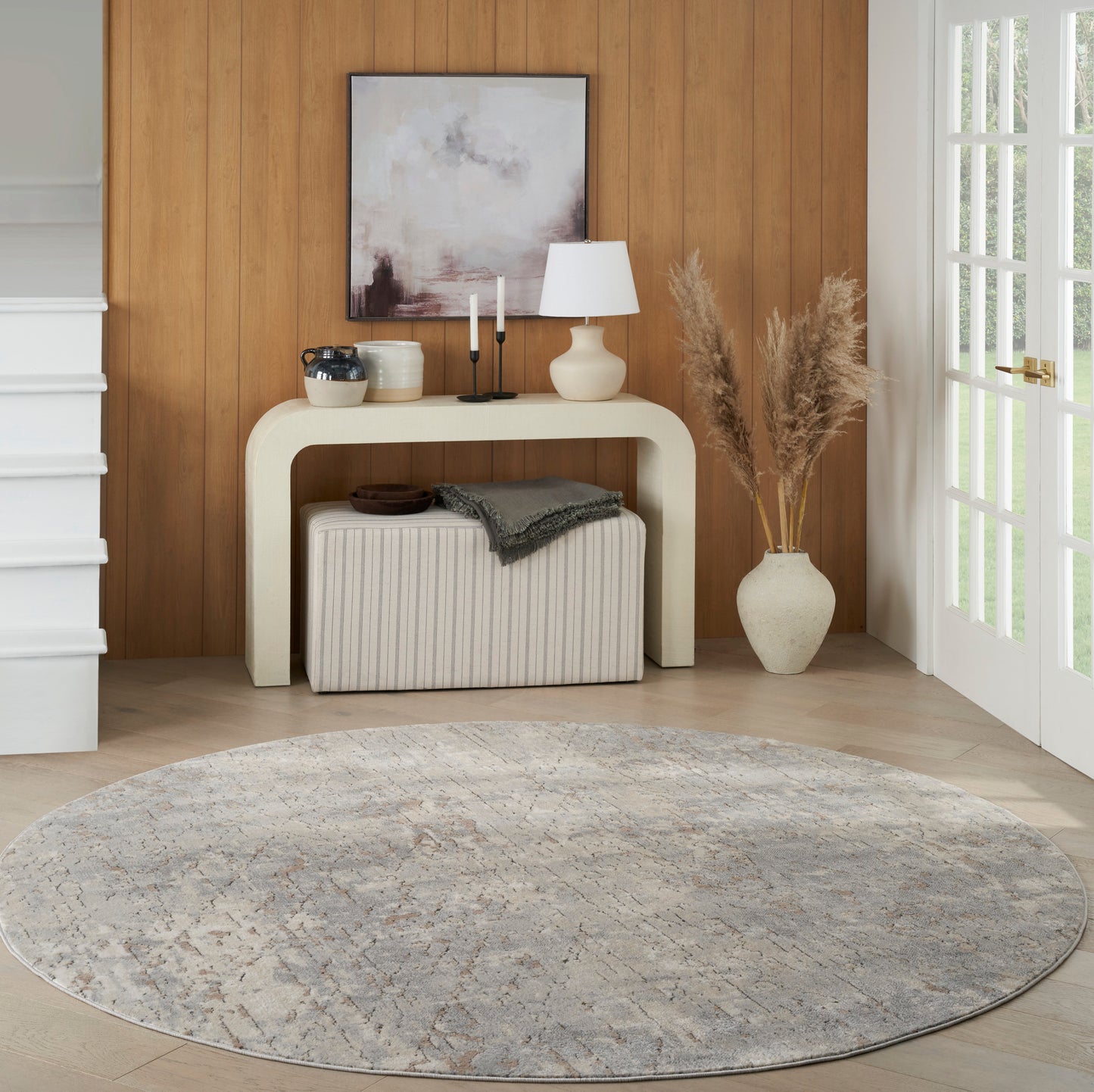 Nourison Quarry 7’10” x Round Beige Grey Modern Indoor Rug