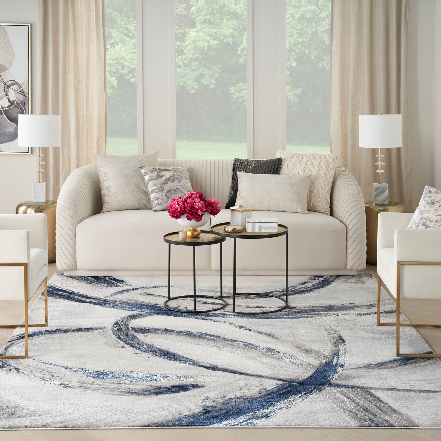 Inspire Me! Home Décor Brushstrokes 7'10" x 9'10" Grey/Navy Modern Indoor Rug