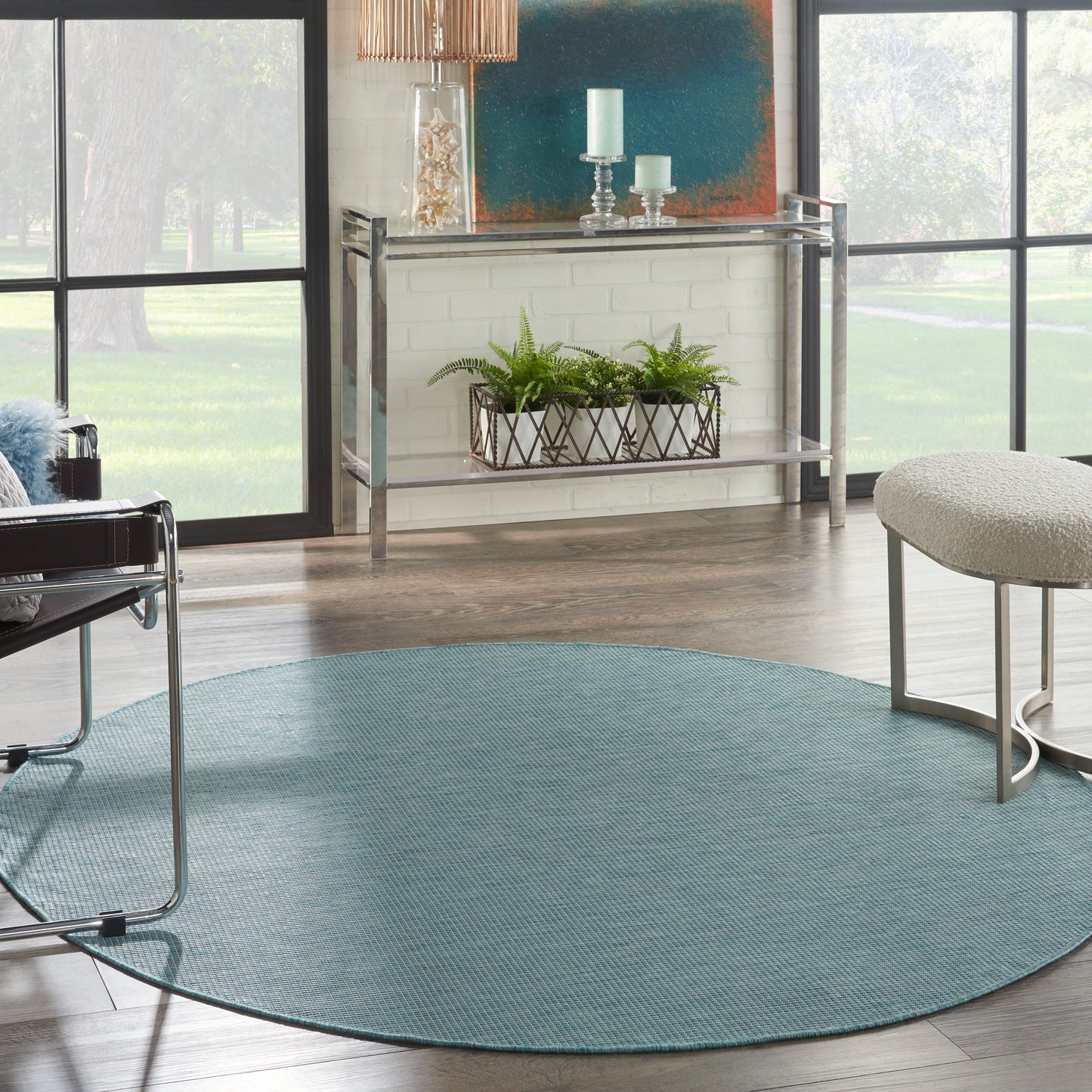 Nourison Positano 6' x Round Aqua Modern Rug