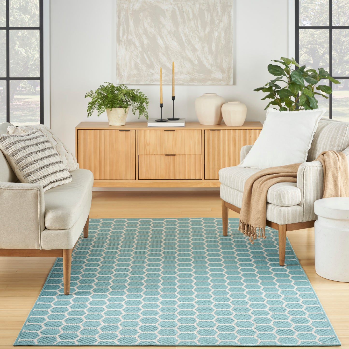 Nourison Twist Reversible 6' x 9' Aqua Modern Rug