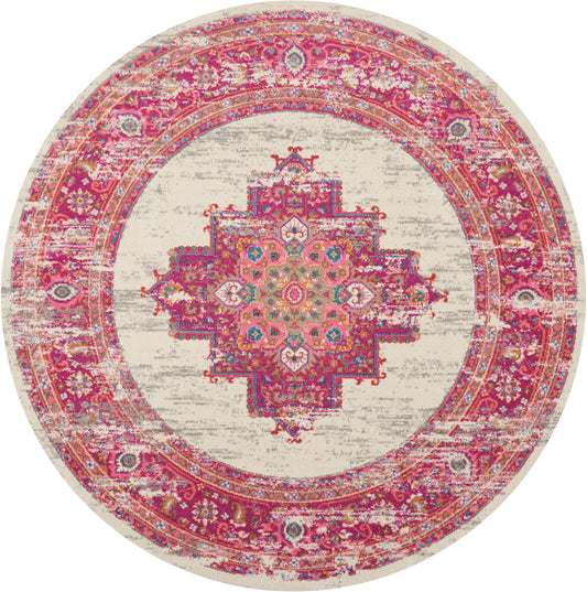 Nourison Passion 8' x Round Ivory/Fuchsia Bohemian Indoor Rug