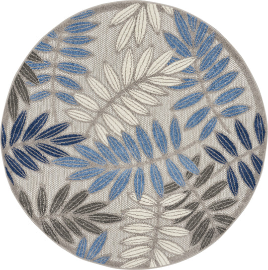 Nourison Aloha 4' x Round Grey/Blue Tropical Rug