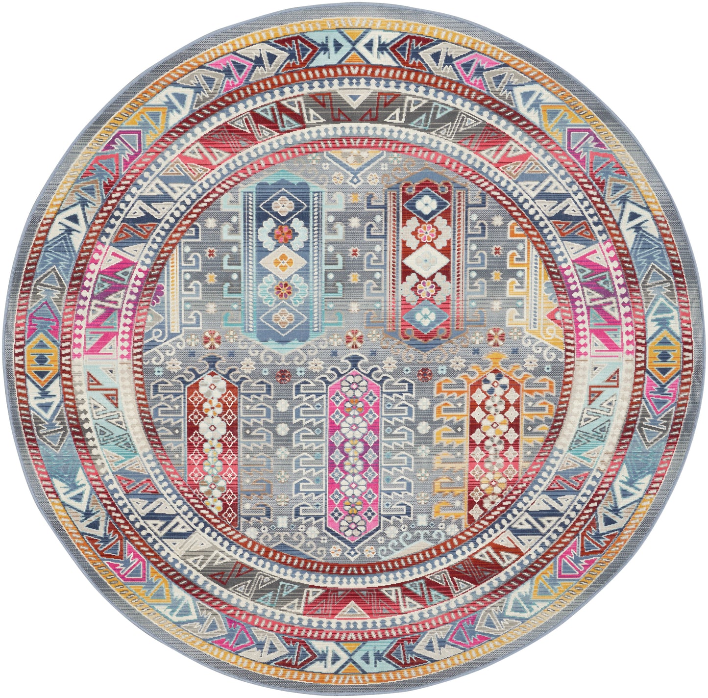 Nourison Vintage Kashan 6' x Round Grey/Multi Bohemian Indoor Rug