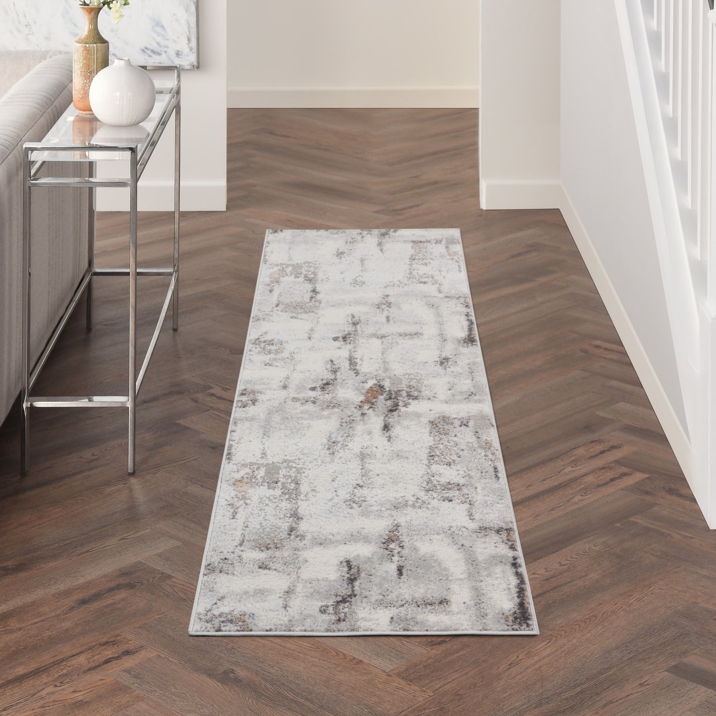 Nourison Elation 2'3" x 7'6" Grey Ivory Modern Indoor Rug