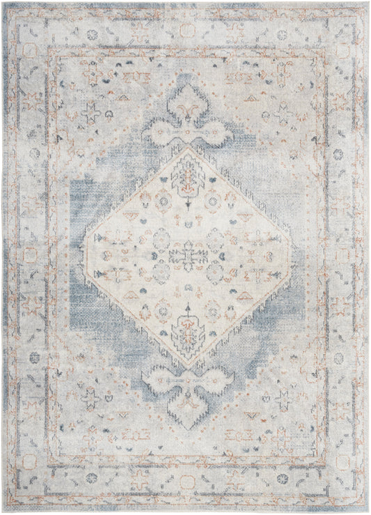 Nourison Astra Machine Washable 6'7" x 9' Light Blue Vintage Indoor Rug