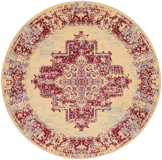 Nourison Grafix 5'3" x Round Cream Red Vintage Indoor Rug