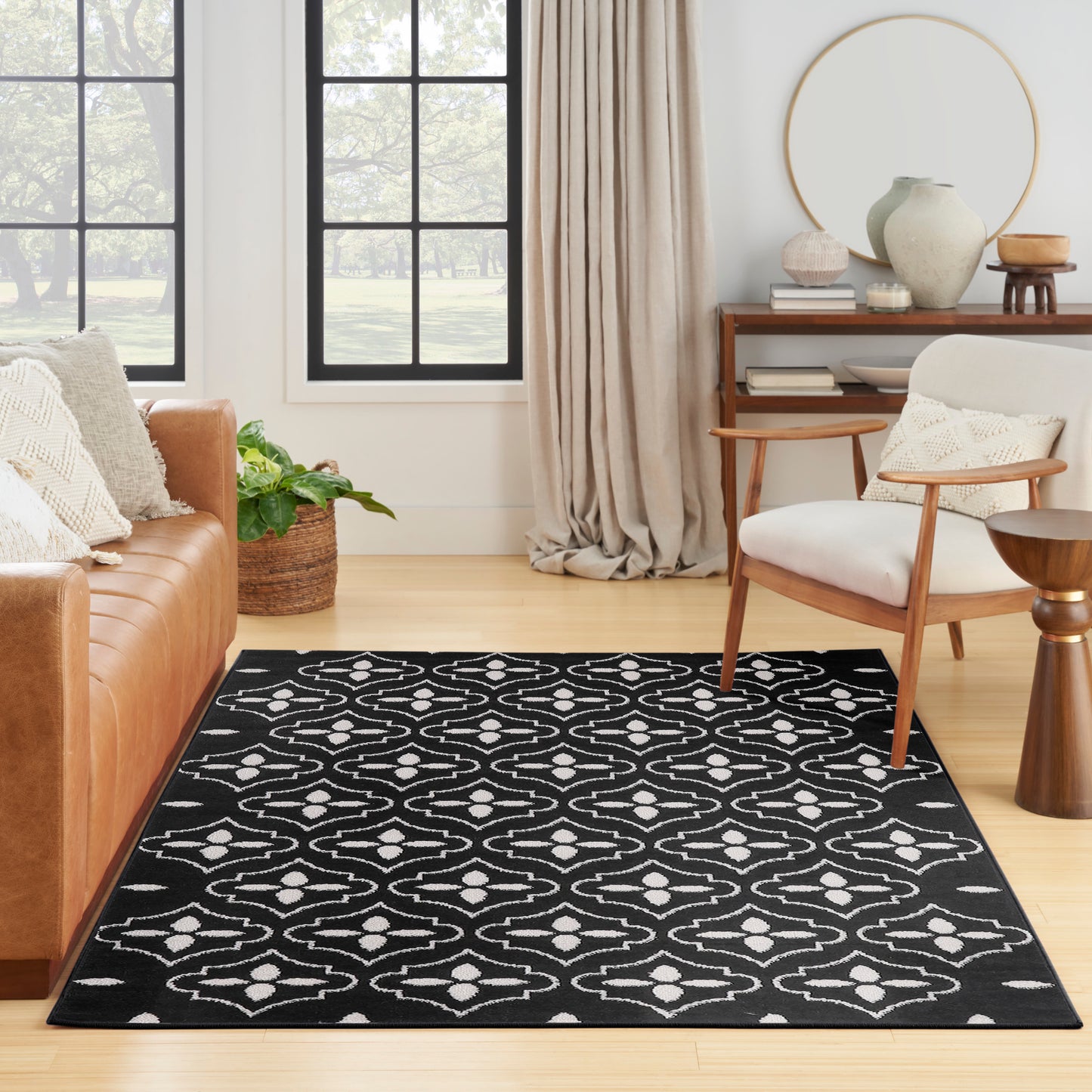 Nourison Nourison Essentials 4' x 6' Black Ivory Modern Rug