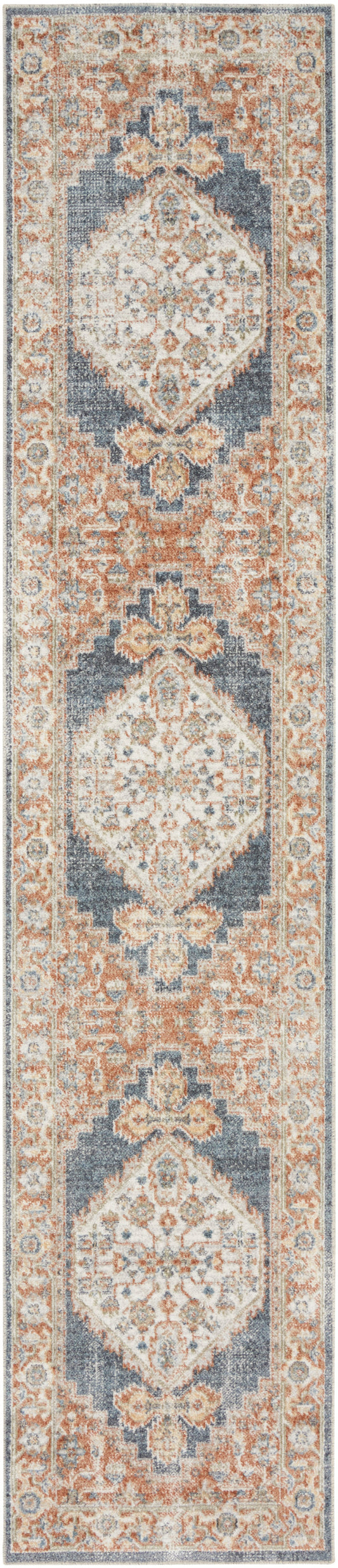 Nourison Astra Machine Washable 2'2" x 8' Denim Multicolor Vintage Indoor Rug