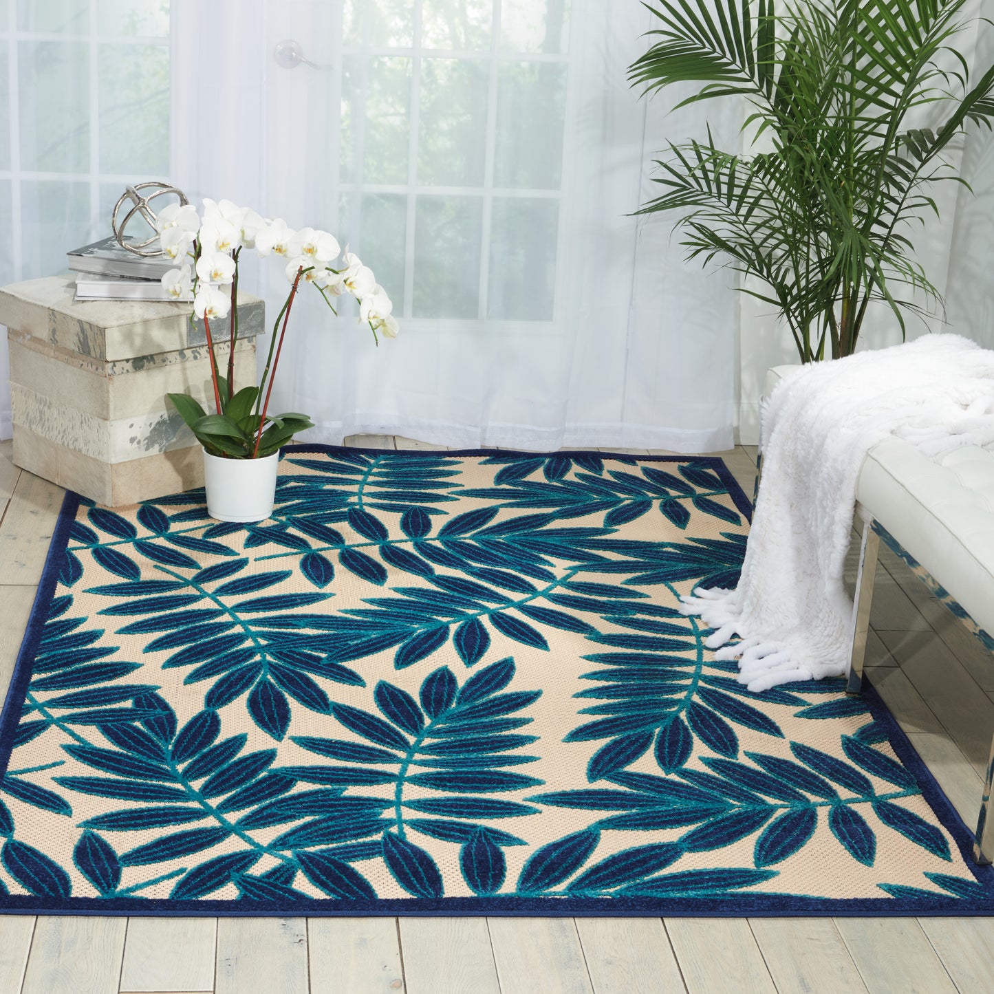 Nourison Aloha 5'3" x 7'5" Navy Tropical Rug