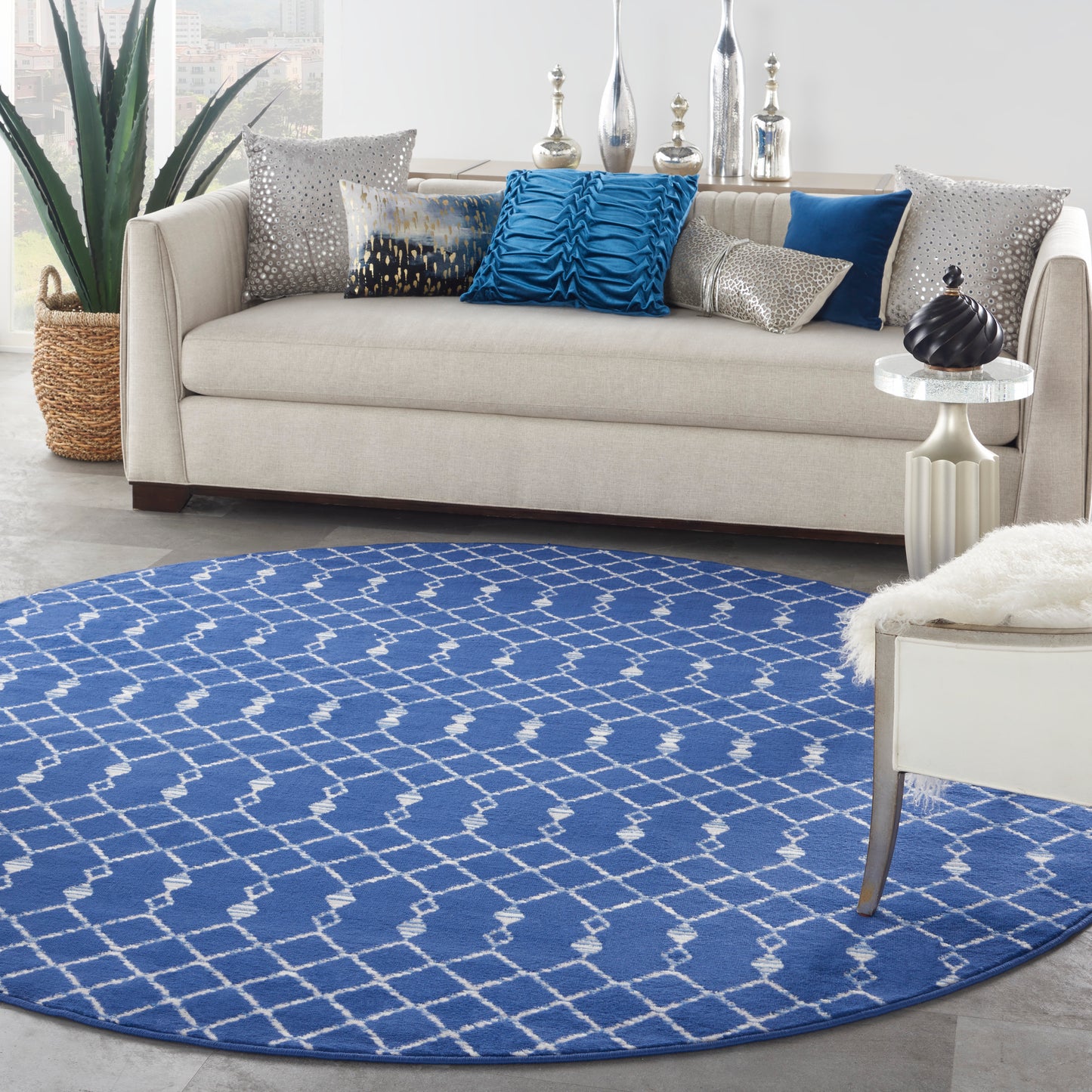 Nourison Whimsicle 8' x Round Navy Bohemian Indoor Rug