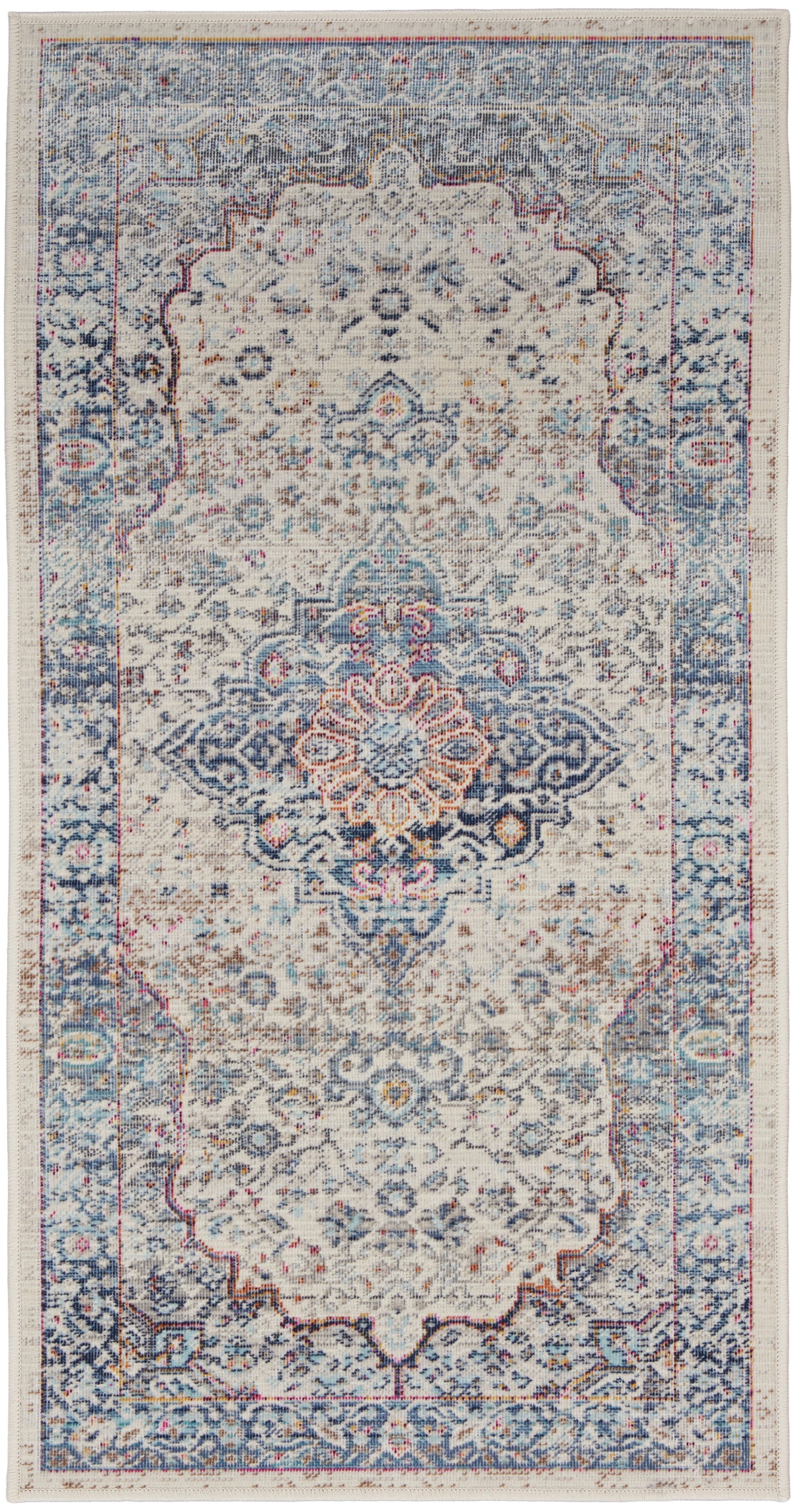 Nourison Vintage Kashan 2' x 4' Ivory Blue Vintage Indoor Rug