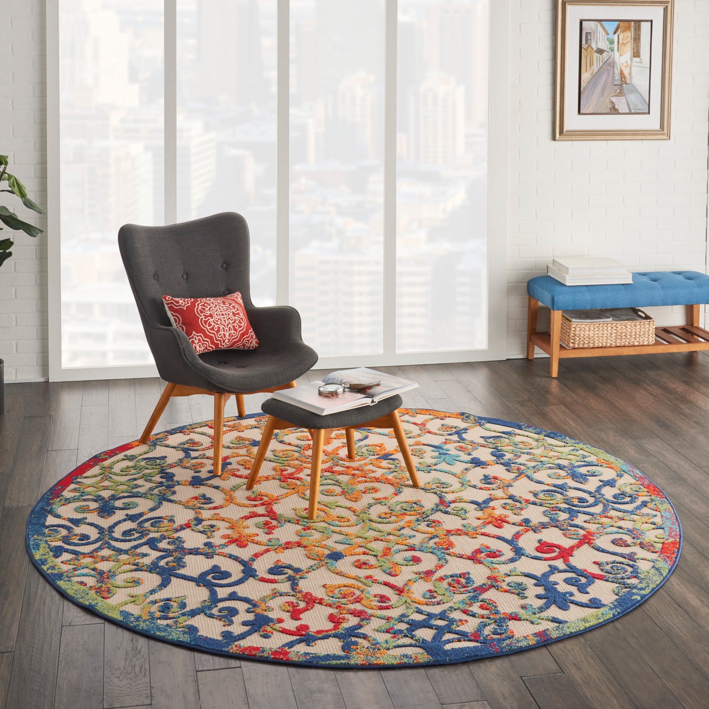 Nourison Aloha 7'10" x Round Multicolor Contemporary Rug