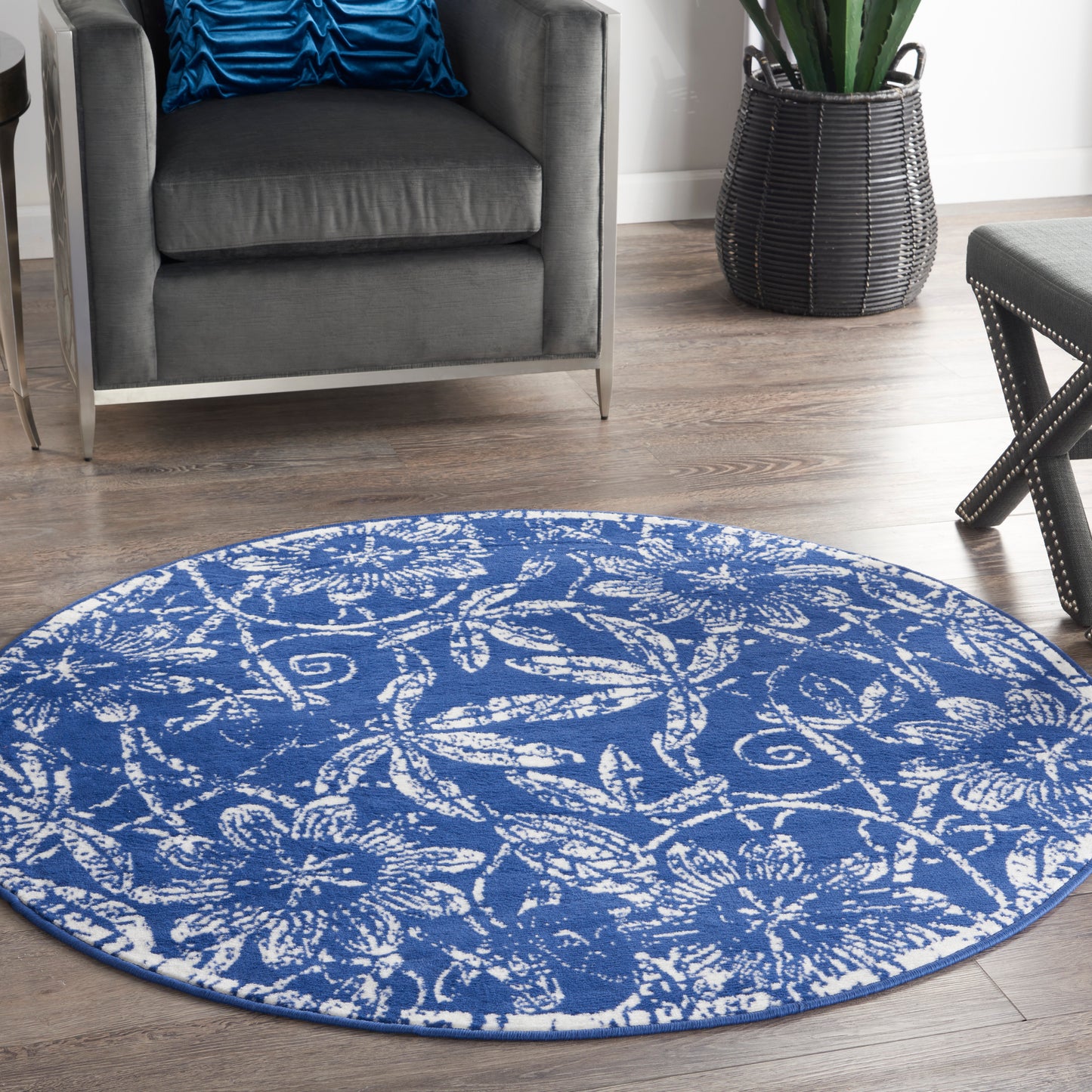 Nourison Whimsicle 5' x Round Navy Farmhouse Indoor Rug