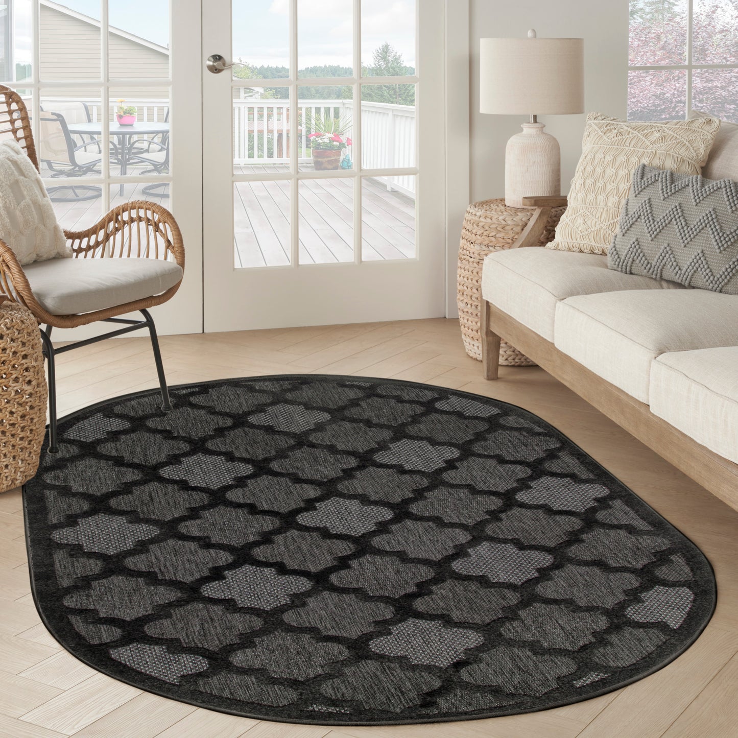 Nourison Easy Care 6' x 9' Oval Charcoal Black Modern Rug